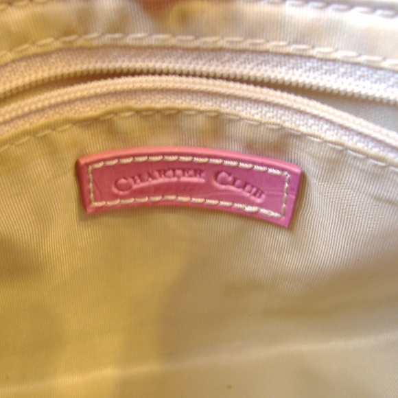 Salmon Pink Charter Club Purse Handbag Faux Crocodile Lined Silver Metal Tote - Picture 8 of 8